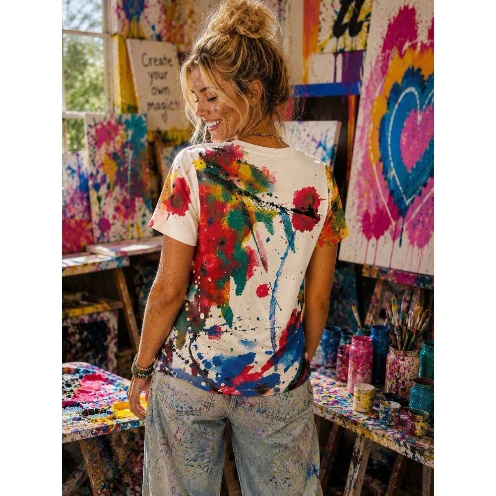 True Religion Paint Splatter Graphic T-Shirt XL Streetwear Abstract Art Tee